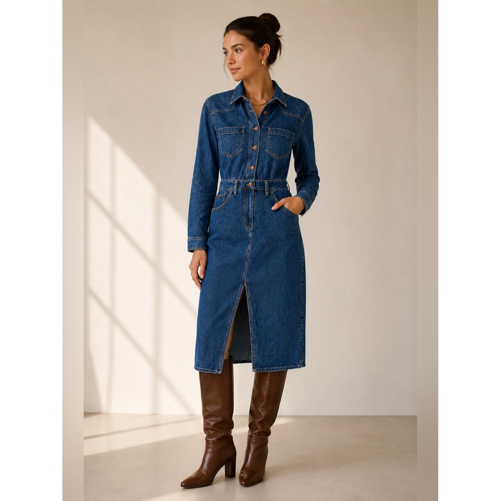 Madewell Denim Western Midi Shirtdress Laselle Wash Blue Size 2